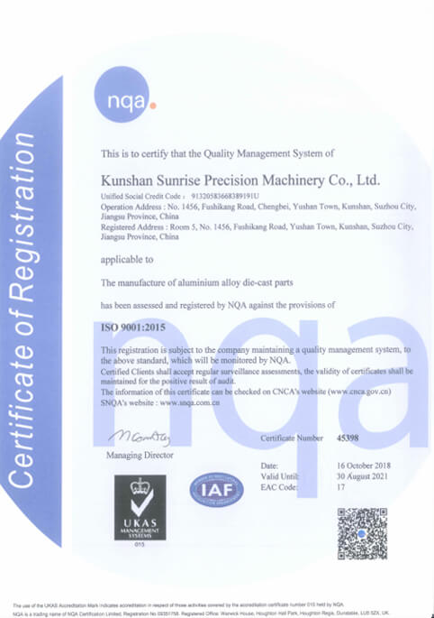 Sunrise Metal--Quality certification-ISO9001