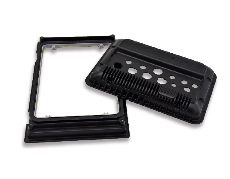 CNC-Machined-Aluminum-Display-Cover-with-Black-Powder-Coating