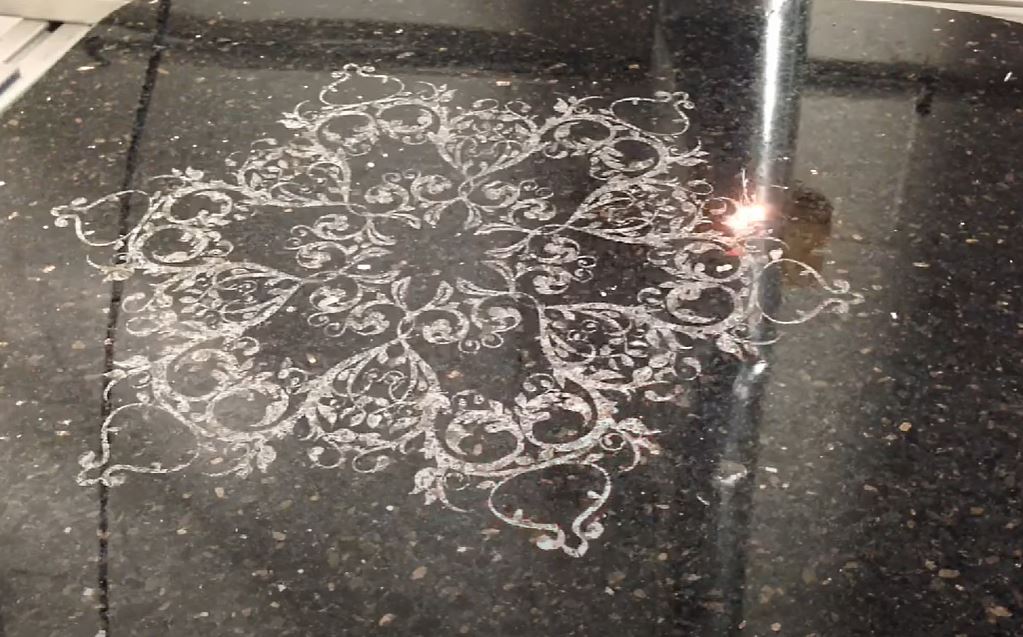 Laser Engraving Etching Artistic Design on Marble