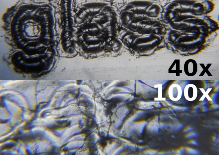 Microscopic Fracture in a Laser Engraved Glass
